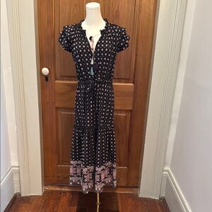 Misa Los Angeles Black and Pink Maxi Dress